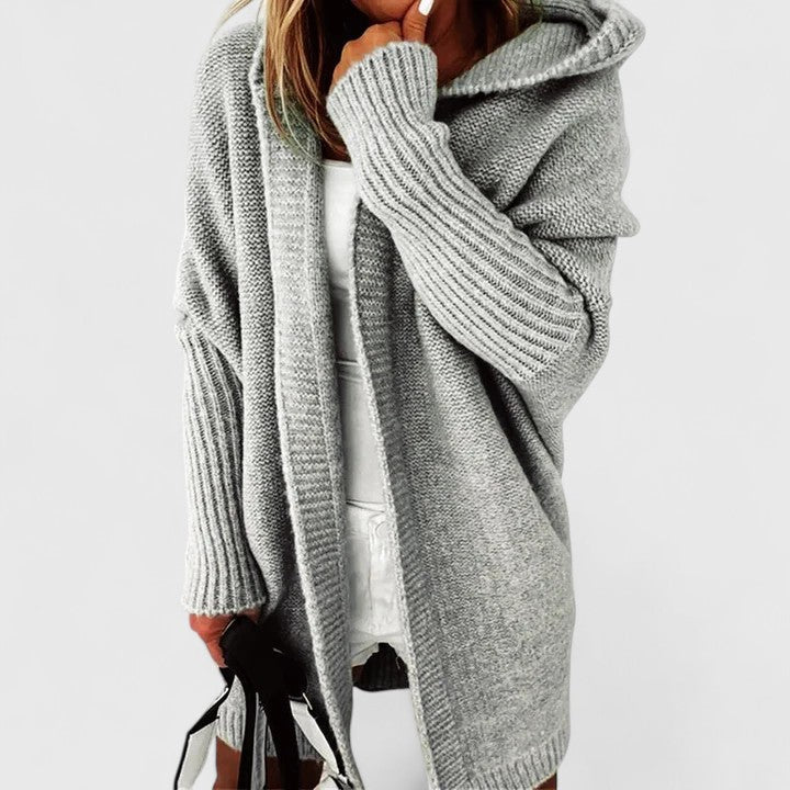 Women's gray cozy oversized cardigan with dropped shoulders