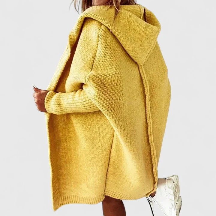 Women's yellow cozy oversized cardigan with dropped shoulders