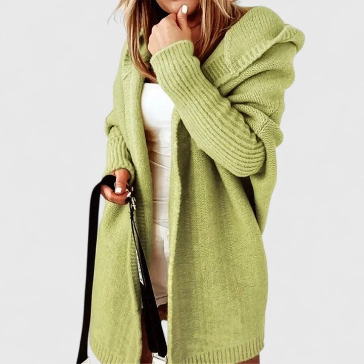 Women's green cozy oversized cardigan with dropped shoulders