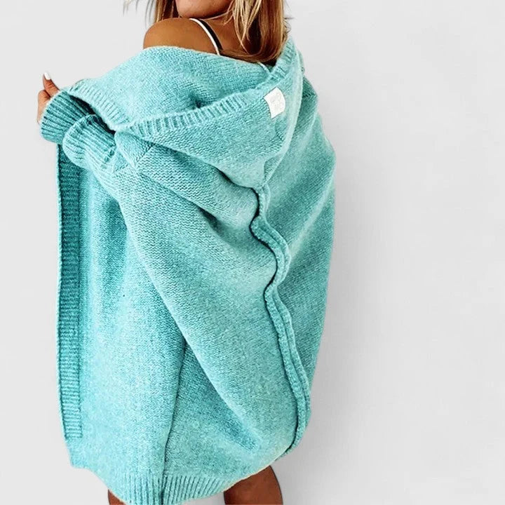 Women's green cozy oversized cardigan with dropped shoulders