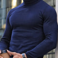 Men's navy slim-Fit Ribbed Turtleneck Sweater for Winter Layering