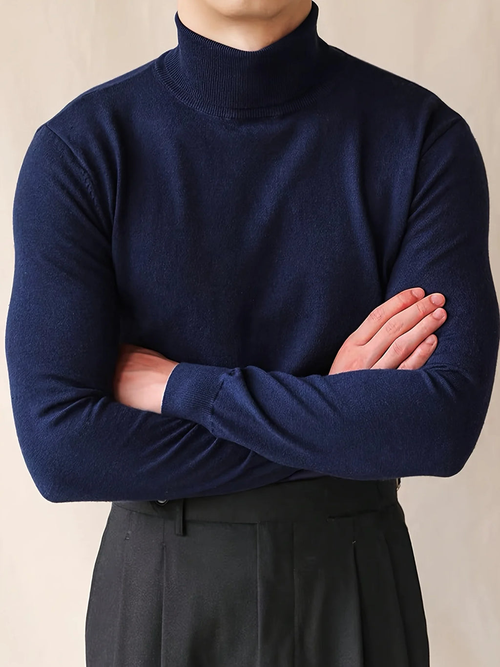 Men's burgundy slim-Fit Ribbed Turtleneck Sweater for Winter Layering