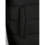 Men's black hooded quilted puffer jacket with full-zip front