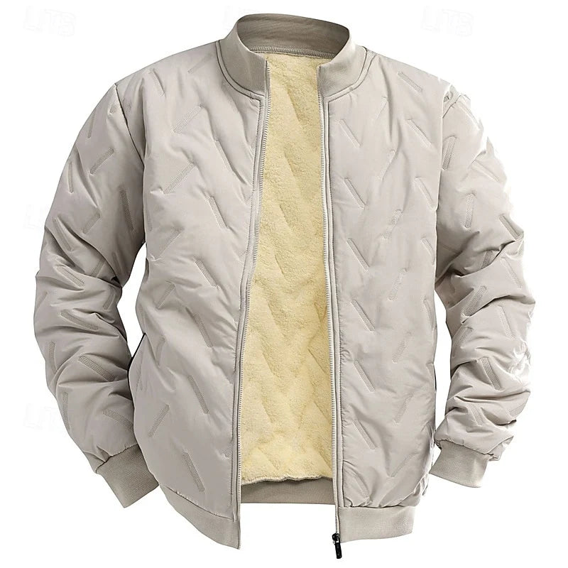 Men's khaki sherpa-Lined Textured Quilted Bomber Jacket for Winter