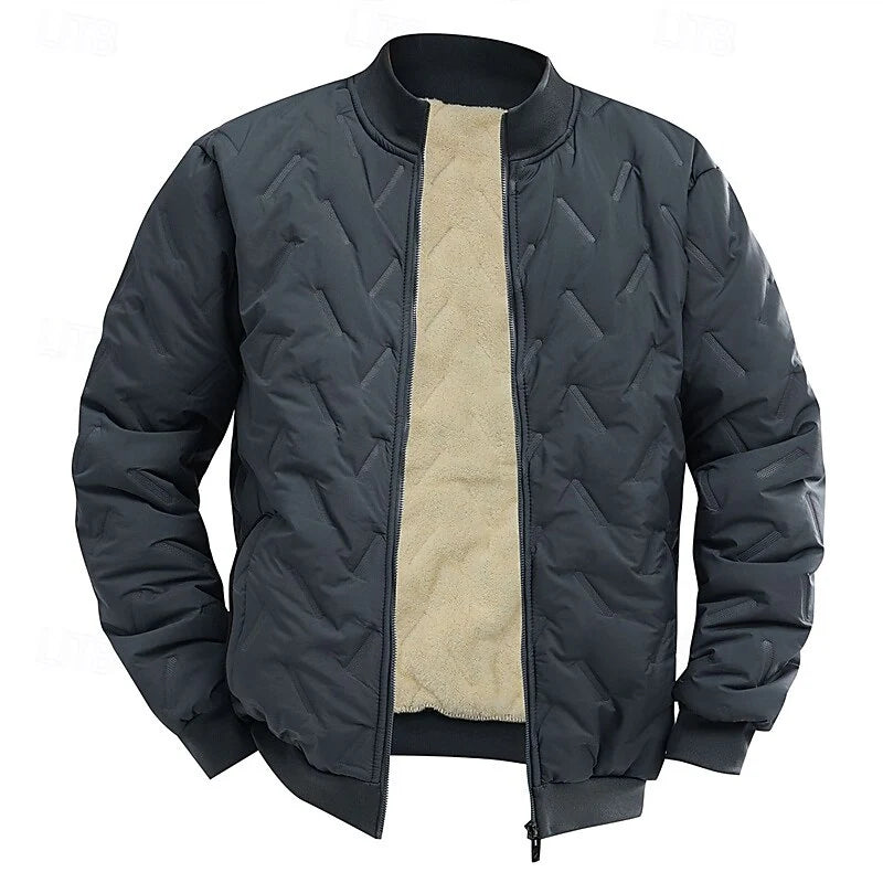 Men's black sherpa-Lined Textured Quilted Bomber Jacket for Winter