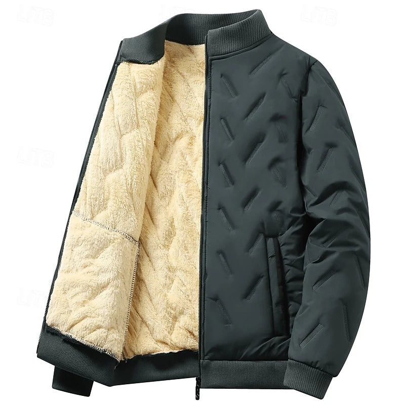Men's gray sherpa-Lined Textured Quilted Bomber Jacket for Winter