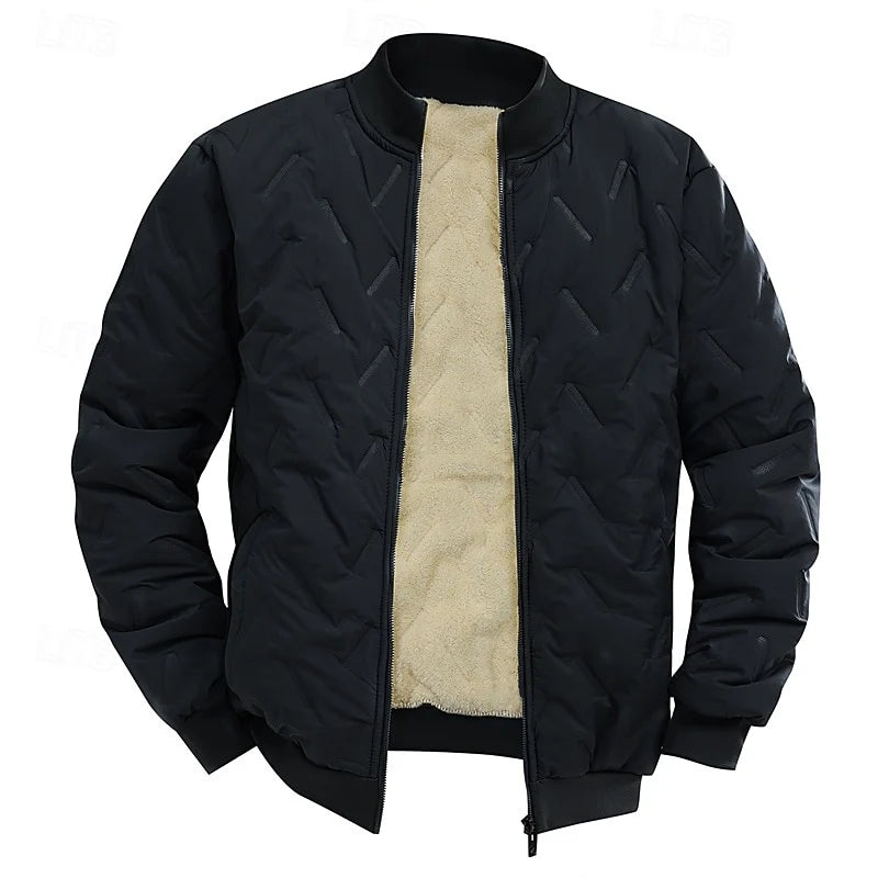 Men's gray sherpa-Lined Textured Quilted Bomber Jacket for Winter