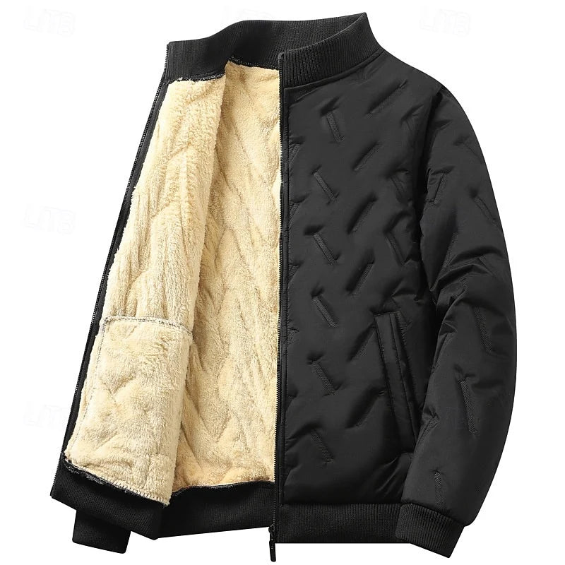 Men's gray sherpa-Lined Textured Quilted Bomber Jacket for Winter