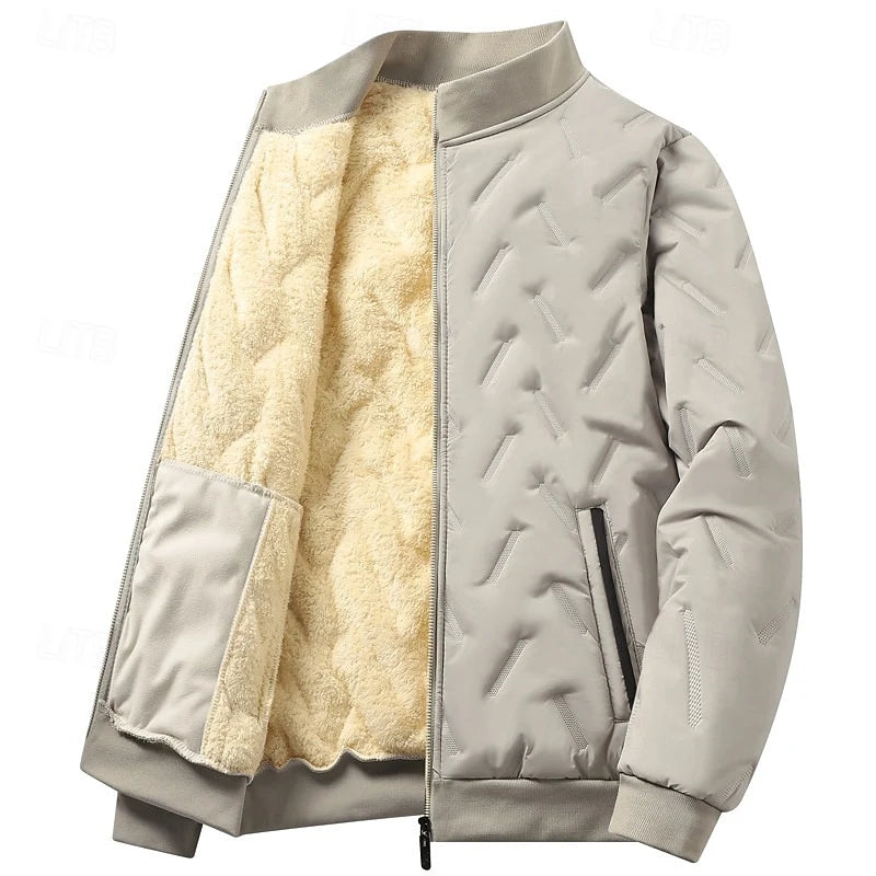 Men's gray sherpa-Lined Textured Quilted Bomber Jacket for Winter