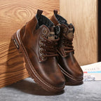 Men's dark brown plus velvet high-Top Combat Boots with Faux Fur Lining for Winter