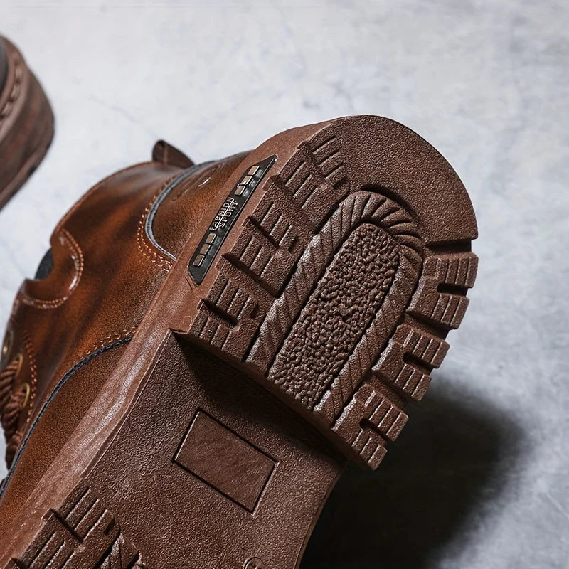 Men's dark brown plus velvet high-Top Combat Boots with Faux Fur Lining for Winter