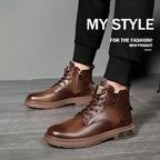Men's dark brown plus velvet high-Top Combat Boots with Faux Fur Lining for Winter