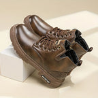 Men's dark brown plus velvet high-Top Combat Boots with Faux Fur Lining for Winter