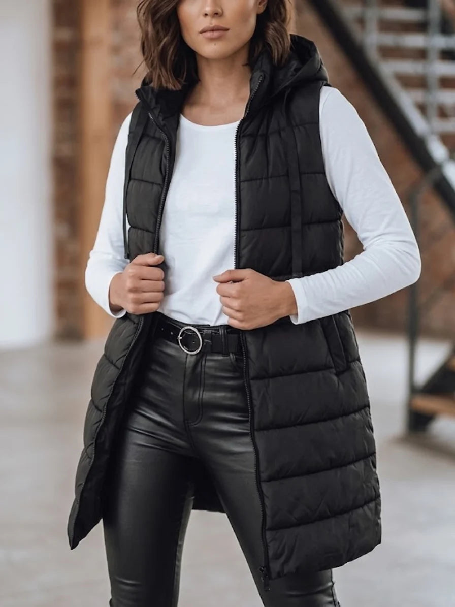 Women's black hooded puffer vest