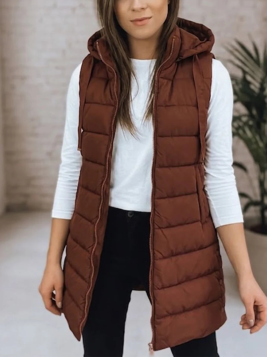 Women's red hooded puffer vest
