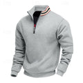 Men's light grey stand-collar quarter-zip pullover with ribbed cuffs
