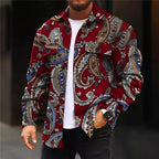 Men's burgundy paisley-print Shirt Jacket with Button Chest Pocket