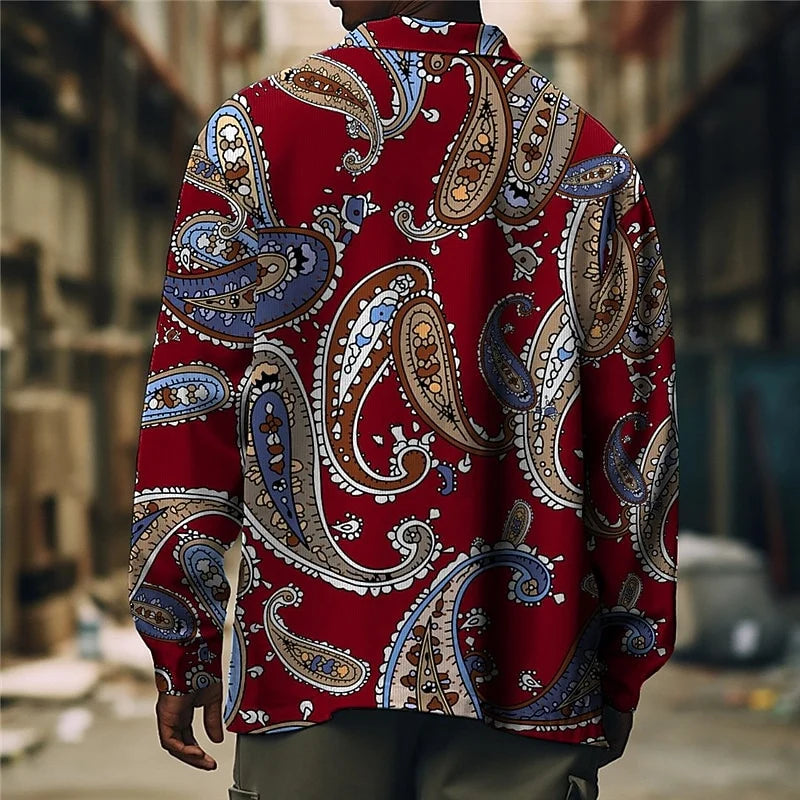 Men's black paisley-print Shirt Jacket with Button Chest Pocket