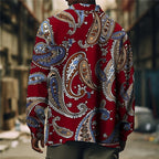 Men's black paisley-print Shirt Jacket with Button Chest Pocket