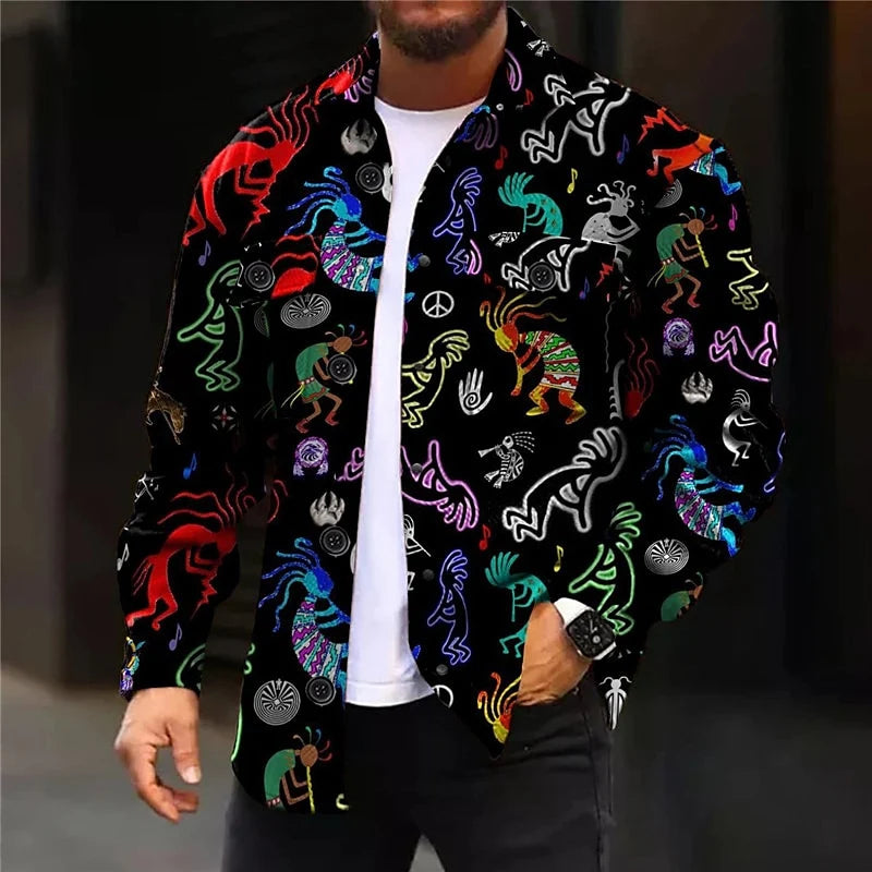 Men's black paisley-print Shirt Jacket with Button Chest Pocket