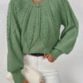 Women's matcha cropped Cable Knit Sweater with Balloon Sleeves