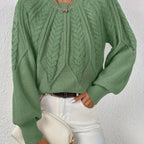 Women's matcha cropped Cable Knit Sweater with Balloon Sleeves