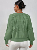 Women's beige cropped Cable Knit Sweater with Balloon Sleeves