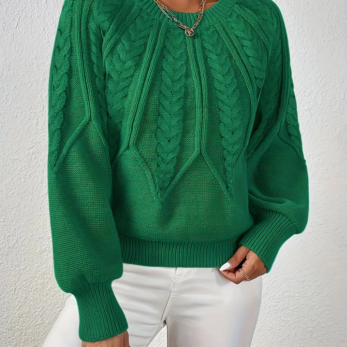 Women's camel cropped Cable Knit Sweater with Balloon Sleeves