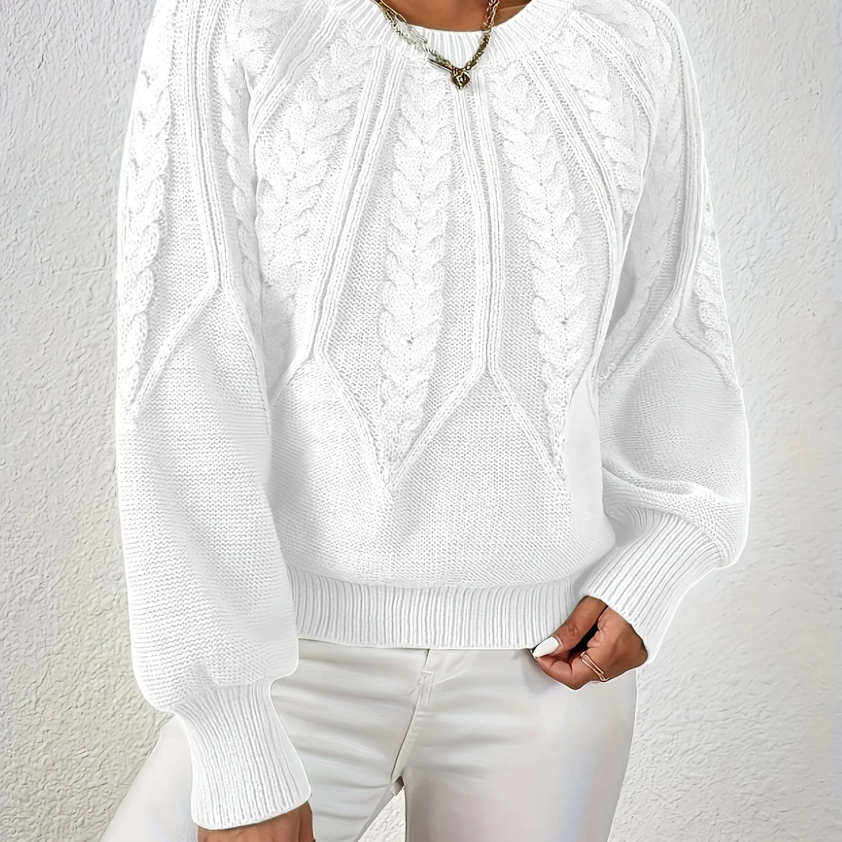 Women's camel cropped Cable Knit Sweater with Balloon Sleeves