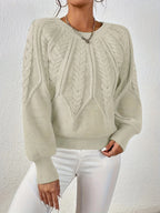 Women's camel cropped Cable Knit Sweater with Balloon Sleeves