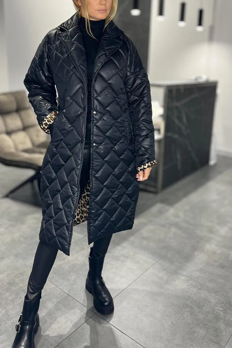 Women's black reversible quilted coat