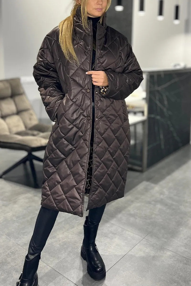 Women's brown reversible quilted coat