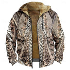 Men's orange patterned Zip-Up Hooded Jacket with Chest Pockets