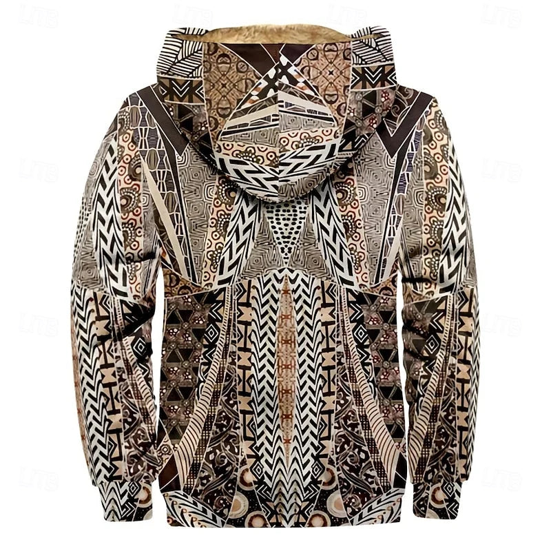 Men's blue patterned Zip-Up Hooded Jacket with Chest Pockets