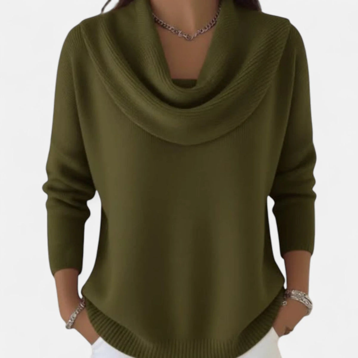 Women's green cowl neck sweater