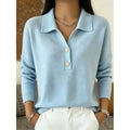 Women's blue collared Button-Front Polo Sweater for Layering