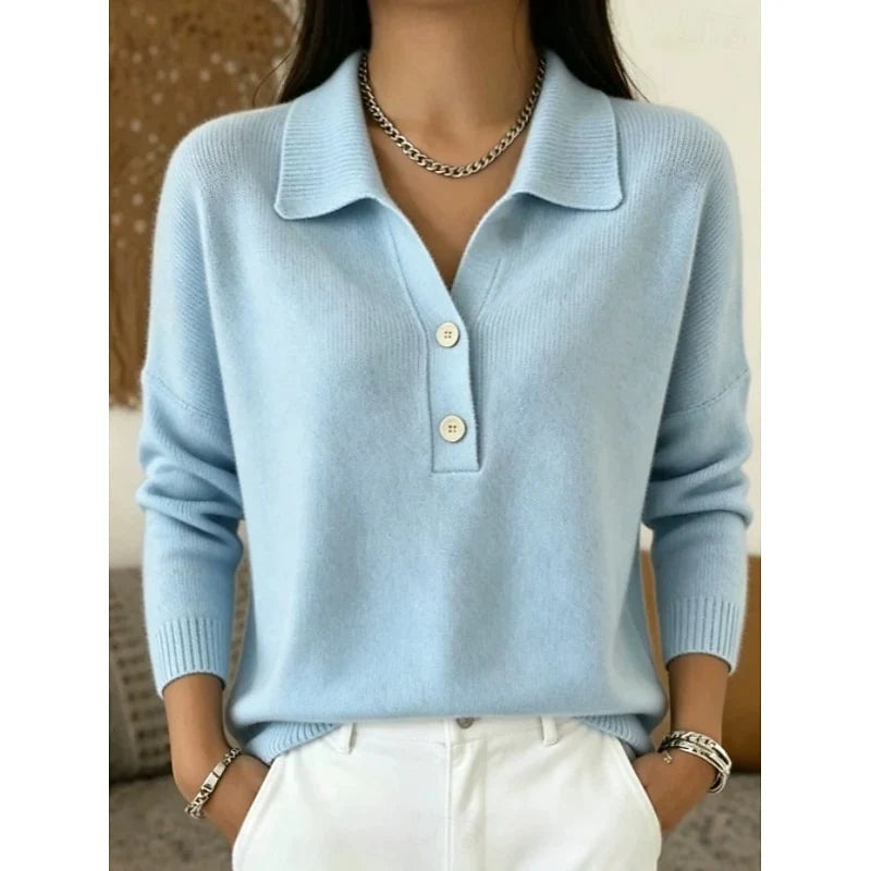 Women's blue collared Button-Front Polo Sweater for Layering