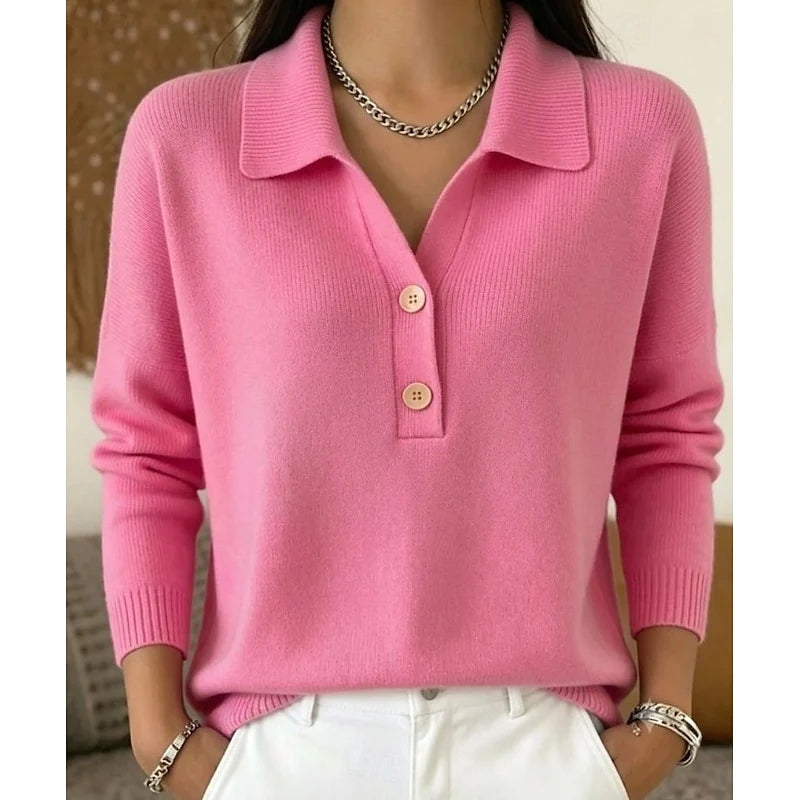Women's pink collared Button-Front Polo Sweater for Layering