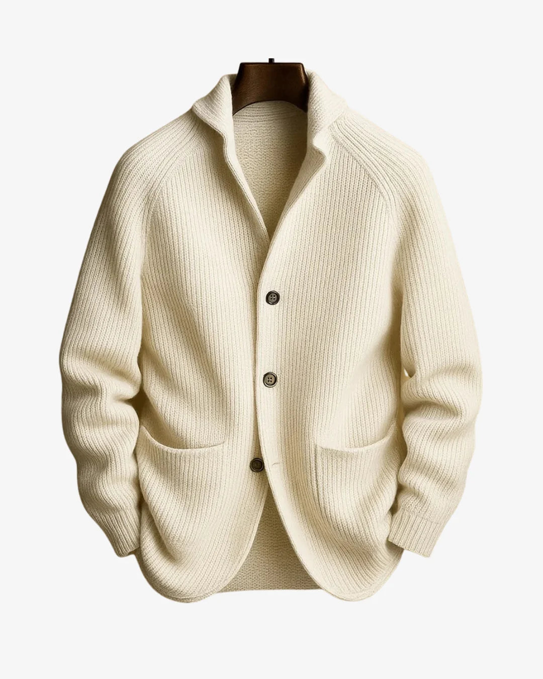 Men's white ribbed knit sweater blazer, button front