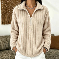Elodie | Women's Cozy Ribbed Fleece Quarter-Zip Pullover Top for Winter