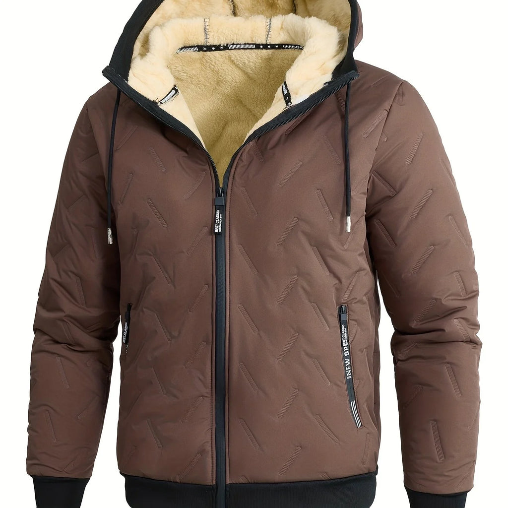 Men's yellowish-brown hooded Winter Jacket with Faux Fur Hood Lining