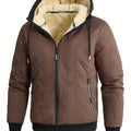 Men's yellowish-brown hooded Winter Jacket with Faux Fur Hood Lining