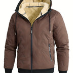 Men's yellowish-brown hooded Winter Jacket with Faux Fur Hood Lining