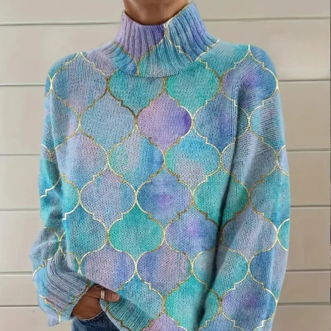 Women's patterned turtleneck sweater
