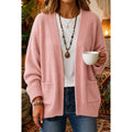 Women's pink oversized open-front cardigan with pockets