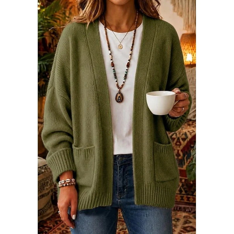 Women's green oversized open-front cardigan, relaxed fit