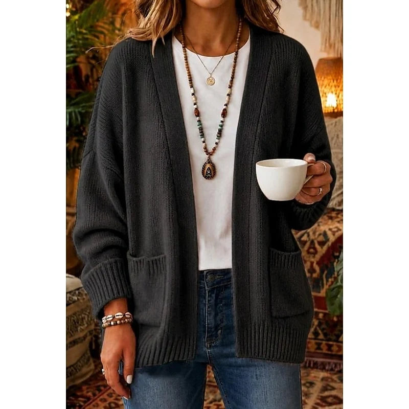 Women's black oversized open-front knit cardigan
