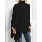 Women's green draped Turtleneck Top with Asymmetric Hem for Layering