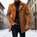 Men's brown tailored Longline Overcoat with Notch Lapel and Buttons