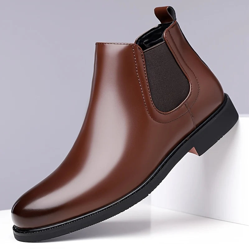 Men's brown faux Leather Chelsea Boots, Everyday Slip-On Style